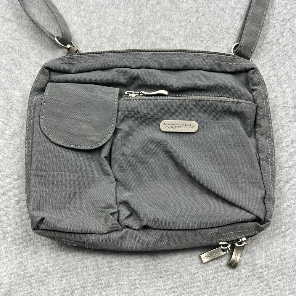 Baggallini Crossbody Bag Women Small Gray Nylon Multi-Pocket Travel Everyday